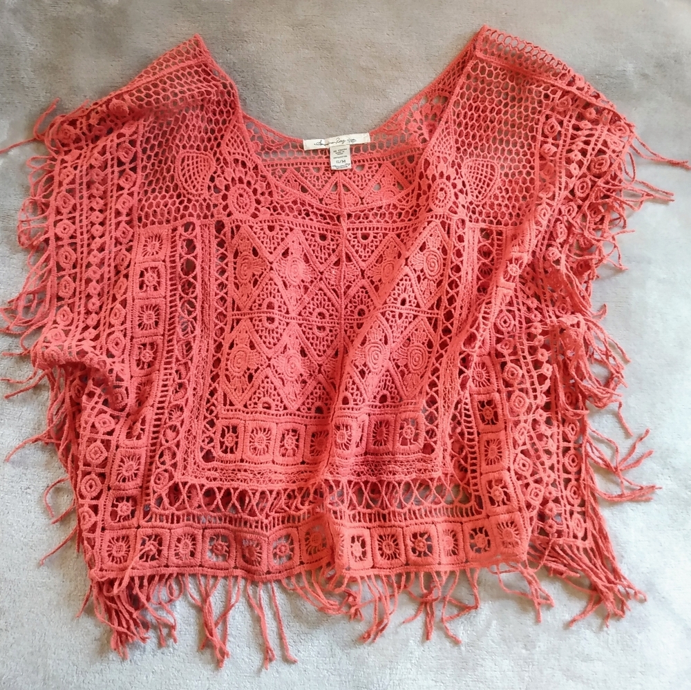 American Rag Coral Crochet Poncho/Tunic Top